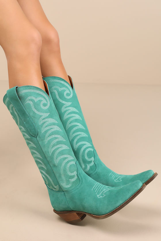 Movin' On Green Suede Leather Knee-High Western Boots 2