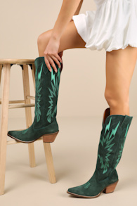 Thunder Road Green Suede Leather Knee-High Western Boots 2