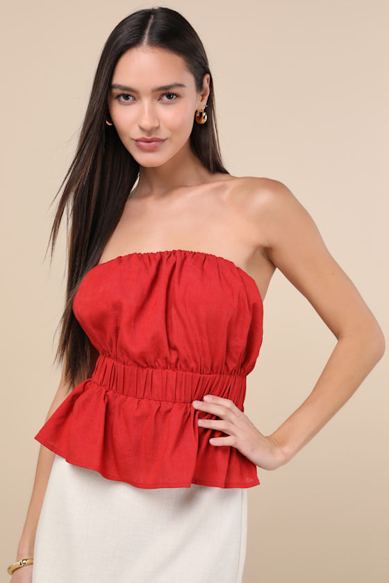 Lulus Georgie Red Strapless Peplum Top In Red