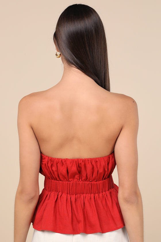 Lulus Georgie Red Strapless Peplum Top In Red
