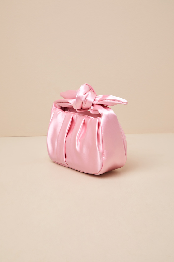 LULUS ESSENTIAL STYLE PINK SATIN KNOT HANDLE CLUTCH BAG 