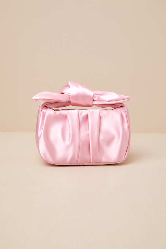 LULUS ESSENTIAL STYLE PINK SATIN KNOT HANDLE CLUTCH BAG 