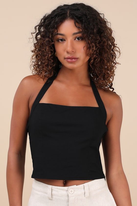 Lulus Maebyn Black Halter Crop Top In Black