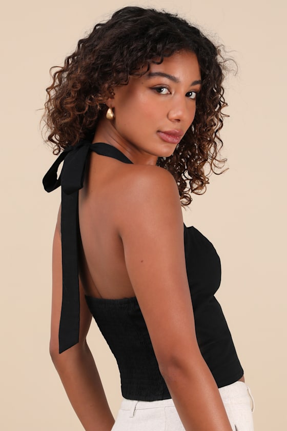 Lulus Maebyn Black Halter Crop Top In Black
