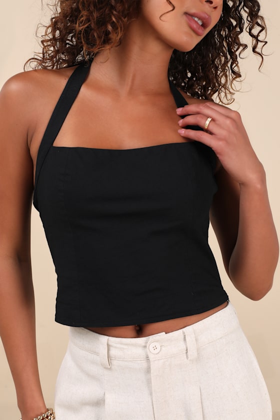 Lulus Maebyn Black Halter Crop Top In Black
