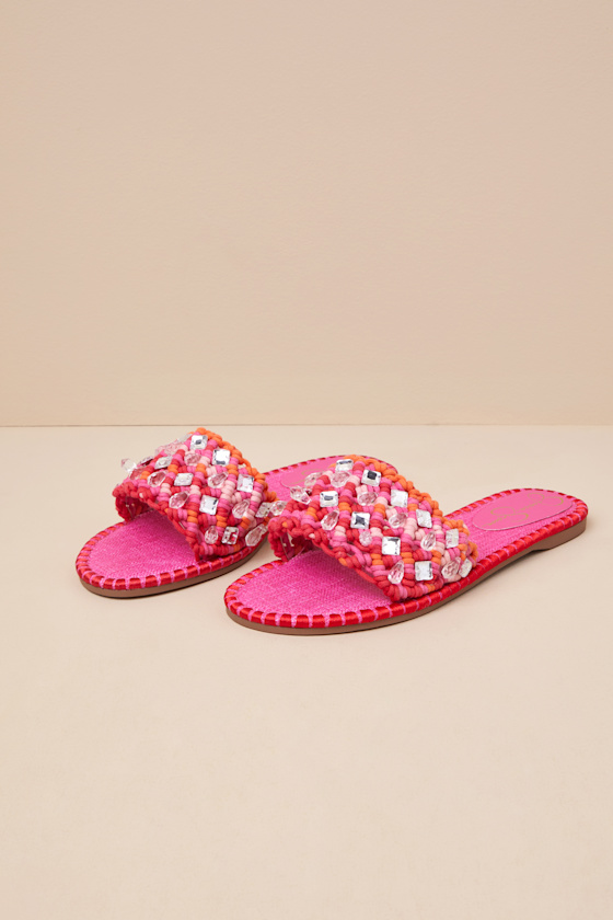 Brennara Bright Orchid Woven Rhinestone Slide Sandals