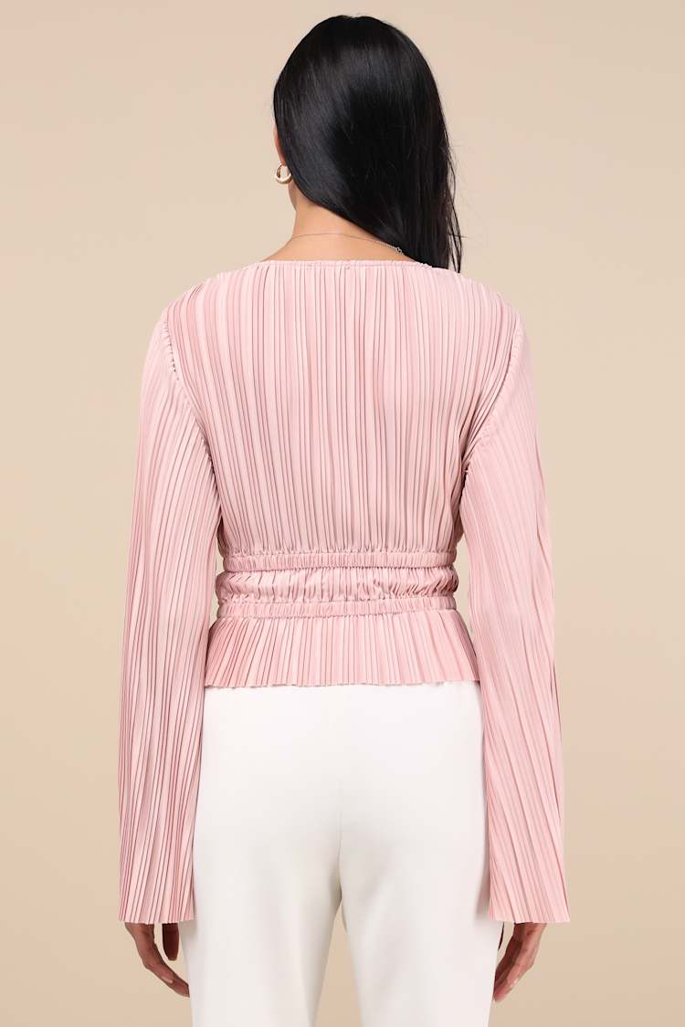 Staying Optimistic Light Pink Pleated Bell Sleeve Top