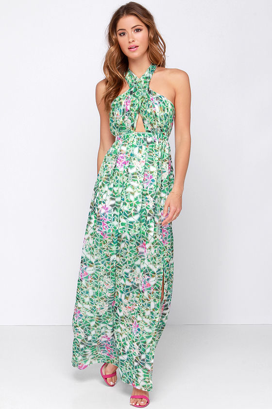 green print maxi dress