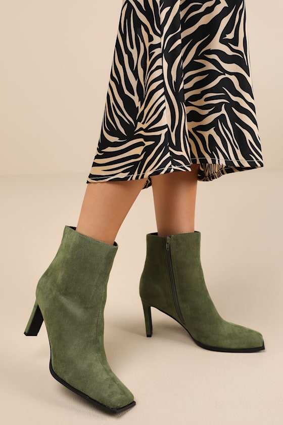 Korey Green Suede Square-Toe Ankle Booties 5
