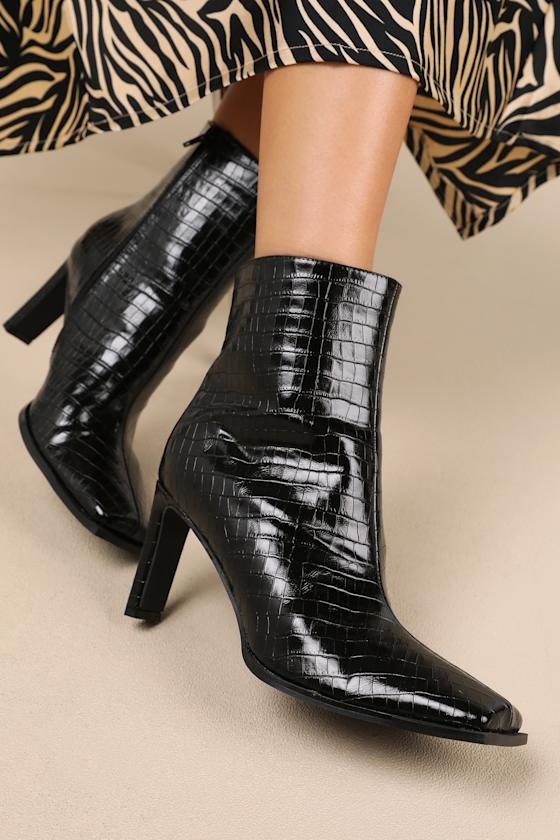 Korey Black Croc Square-Toe Ankle Booties 5