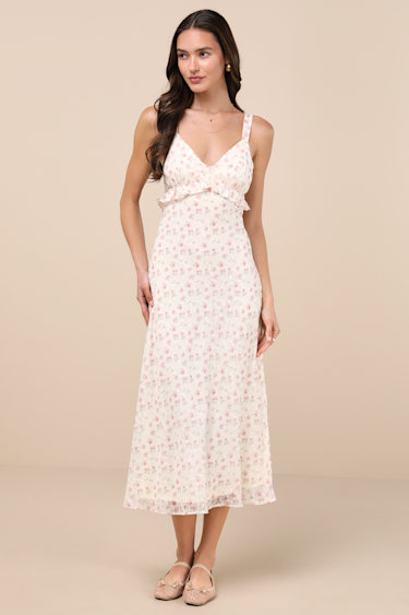 Cream Floral Dress - Ruffled Empire Waist Dress - Sleeveless Midi - Lulus Cream Floral Dress - Ruffled Empire Waist Dress - Sleeveless Midi - Lulus