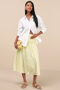 Kesia Light Yellow Textured A-Line Midi Skirt 2