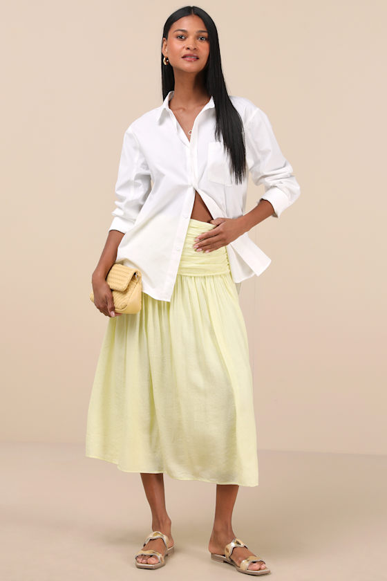 Kesia Light Yellow Textured A-Line Midi Skirt 2