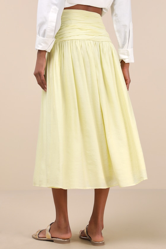 Kesia Light Yellow Textured A-Line Midi Skirt 4