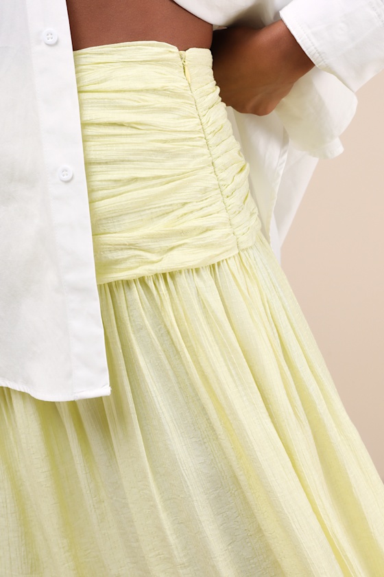 Lulus Kesia Light Yellow Textured A-line Midi Skirt In Light Yellow