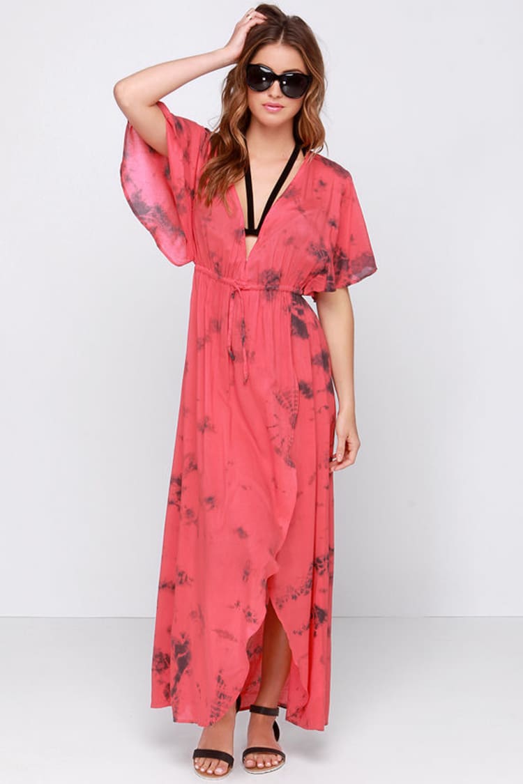 strapless open back dress Tie - Dyed Paneled Asymmetric Fit & Flare Maxi Dress with Crop Top main image 1
