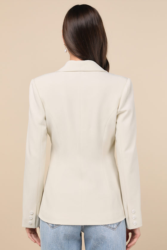 Lulus Polished Icon Cream Fitted Blazer In Beige