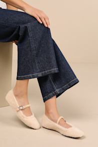 Eastan Natural Shearling Buckle Ballet Flats 5