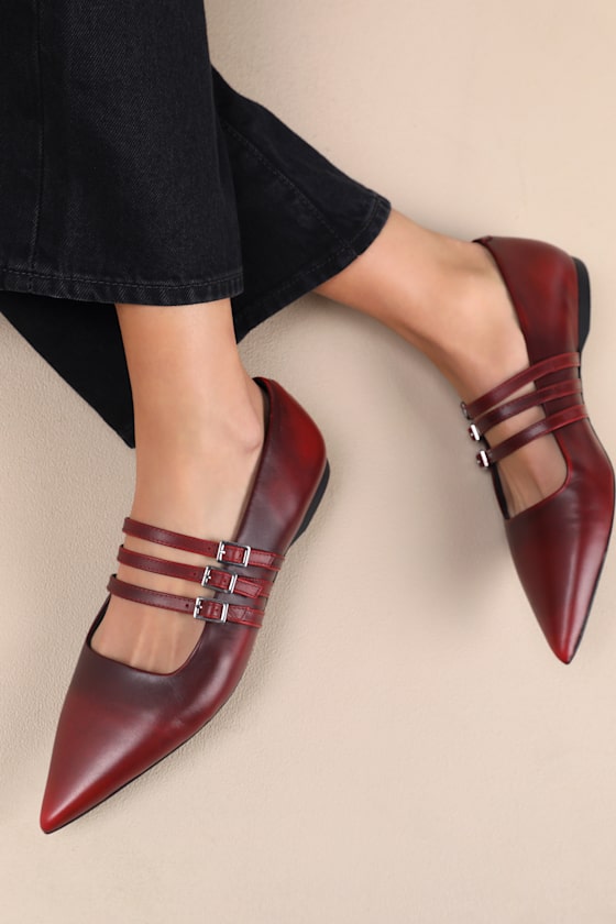 Hermine Red Leather Strappy Buckle Ballet Flats 5