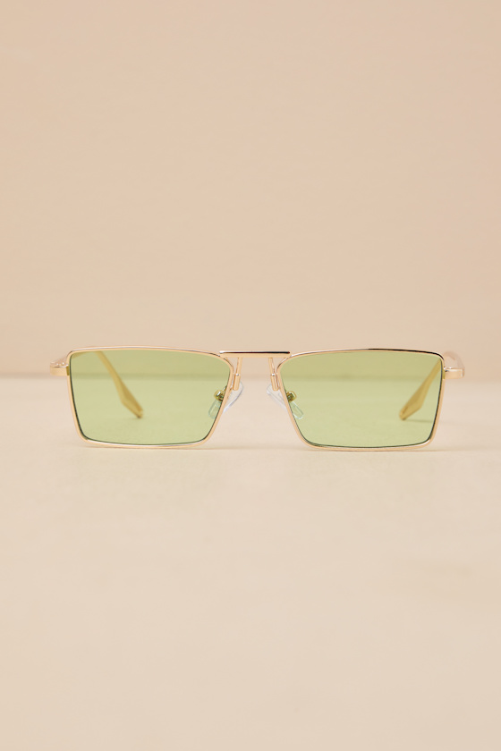 LULUS SO COOL GREEN SMALL RECTANGLE SUNGLASSES