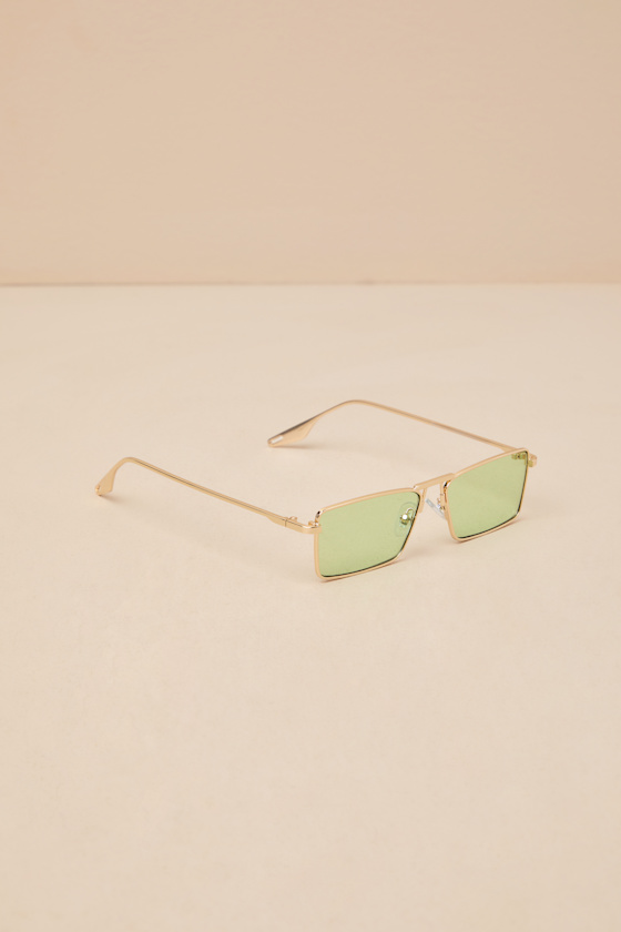 LULUS SO COOL GREEN SMALL RECTANGLE SUNGLASSES