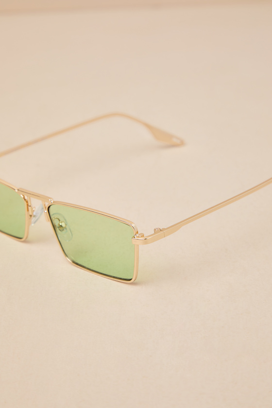 LULUS SO COOL GREEN SMALL RECTANGLE SUNGLASSES