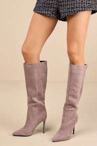 Trinnie Taupe Suede Pointed-Toe Over-the-Knee Boots 1
