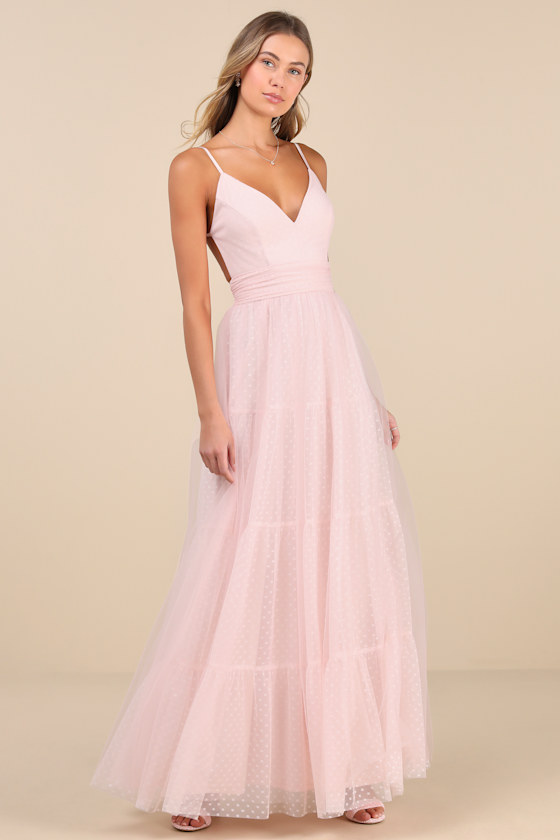 Lulus Liana Light Pink Swiss Dot Tulle Maxi Dress In Light Pink
