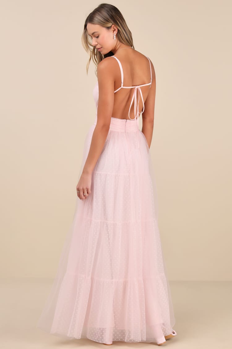 Liana Light Pink Swiss Dot Tulle Maxi Dress