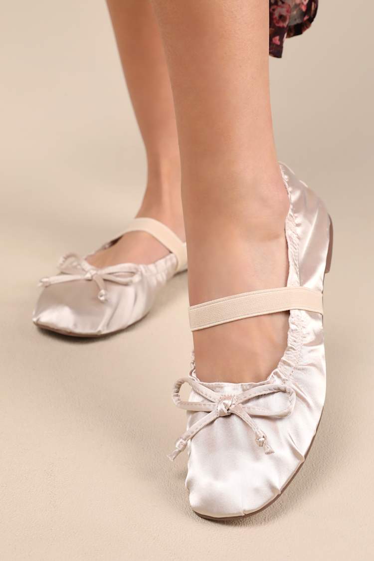 Callinda Champagne Satin Bow Ballet Flats