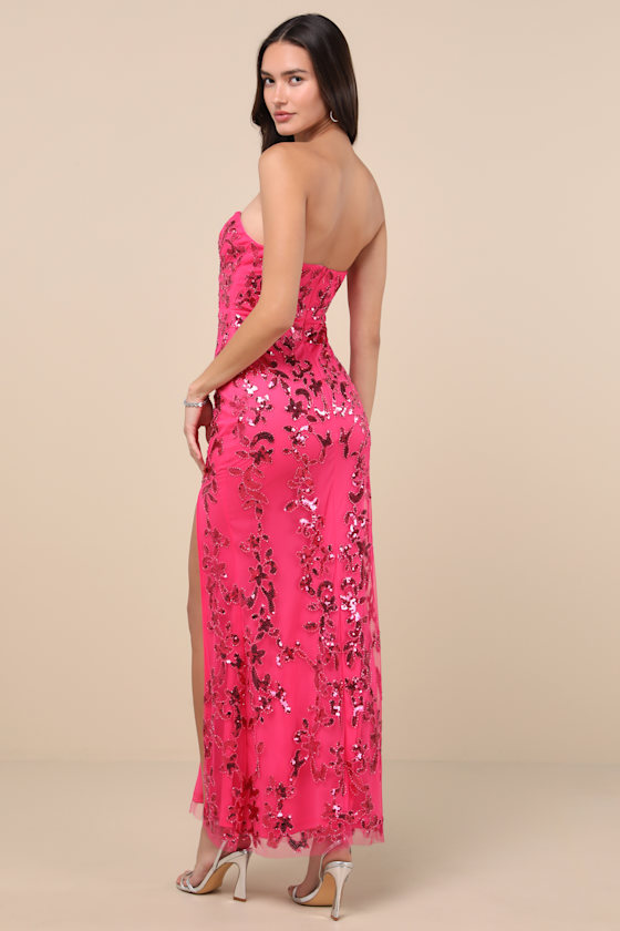 Lulus Hersilia Hot Pink Sequin Strapless Mermaid Maxi Dress In Hot Pink