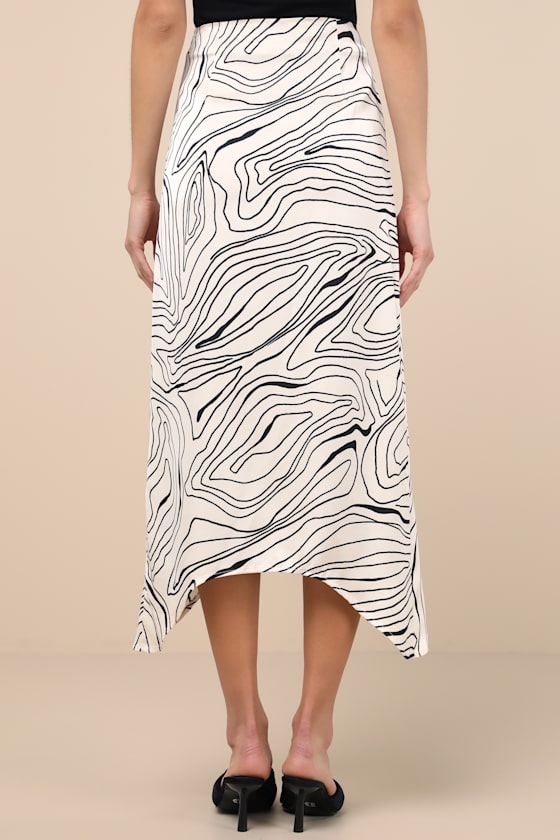 LULUS CLASSY INFLUENCE CREAM ABSTRACT ASYMMETRICAL MIDI SKIRT