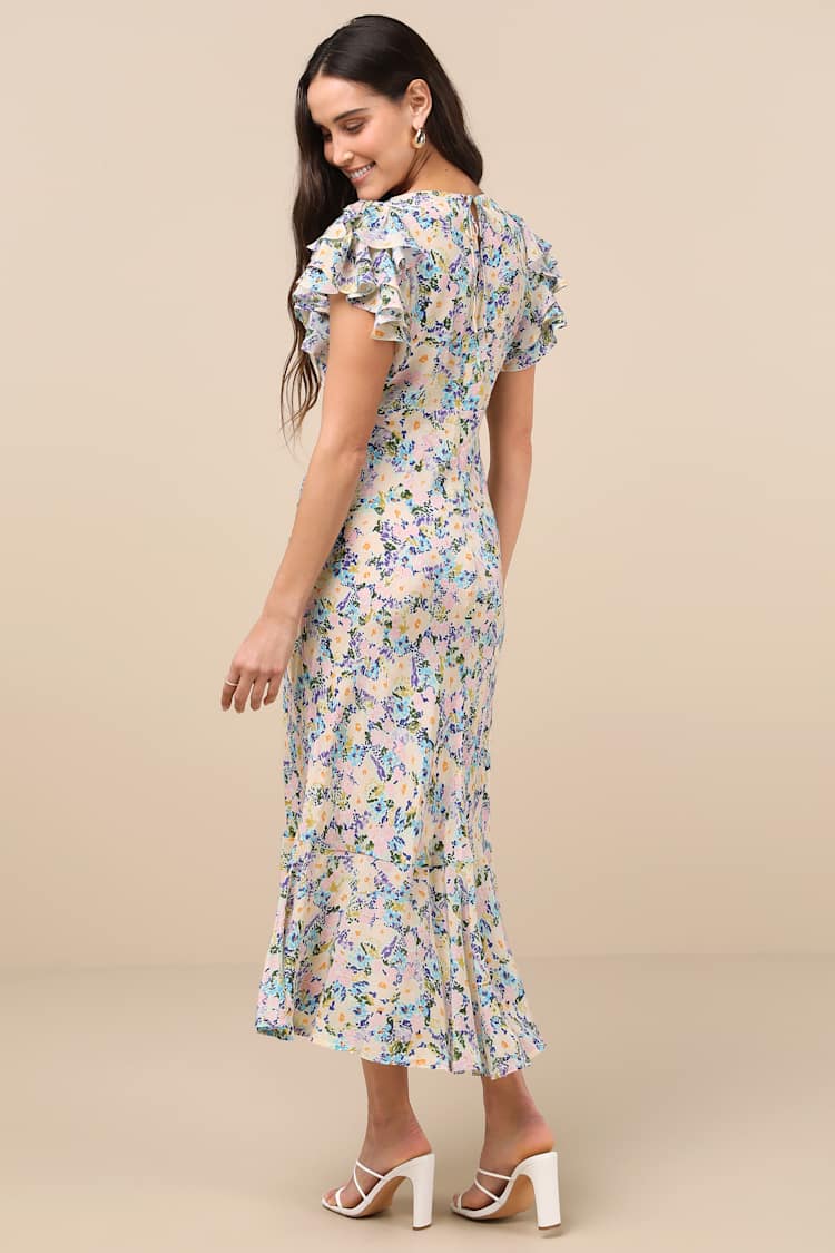 celestine floral ruffle midi dress Candice floral ruffled tulle midi dress XL / Neutrals