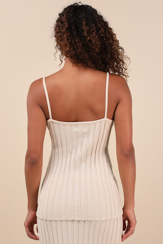 Sndys Baha Beige Ribbed Knit Button-front Cami Top In Beige