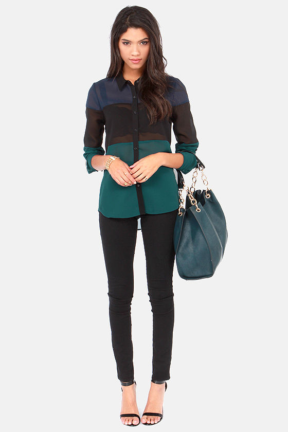 Olive & Oak Trio Service Navy, Black, and Teal Top