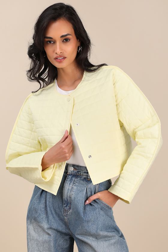 Denny Pale Yellow Quilted Cropped Jacket 2