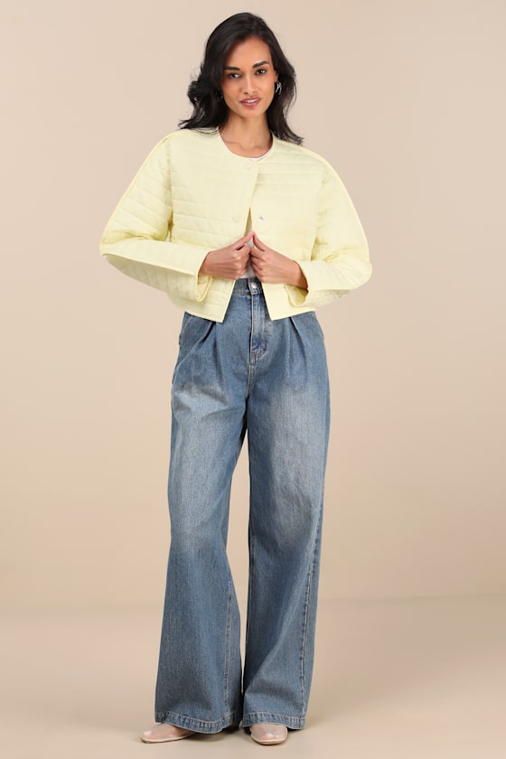 Lulus Denny Pale Yellow Quilted Cropped Jacket In Yellow