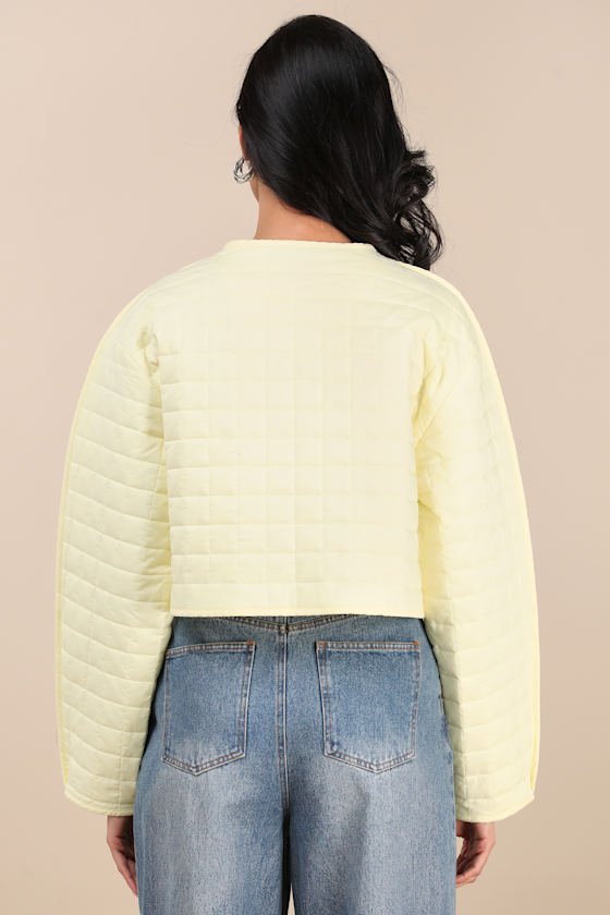 Lulus Denny Pale Yellow Quilted Cropped Jacket In Yellow