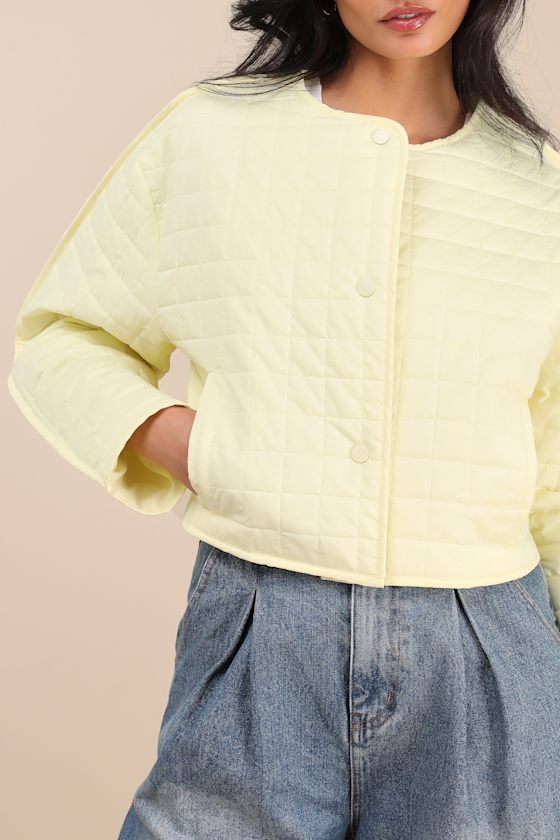 Lulus Denny Pale Yellow Quilted Cropped Jacket In Yellow