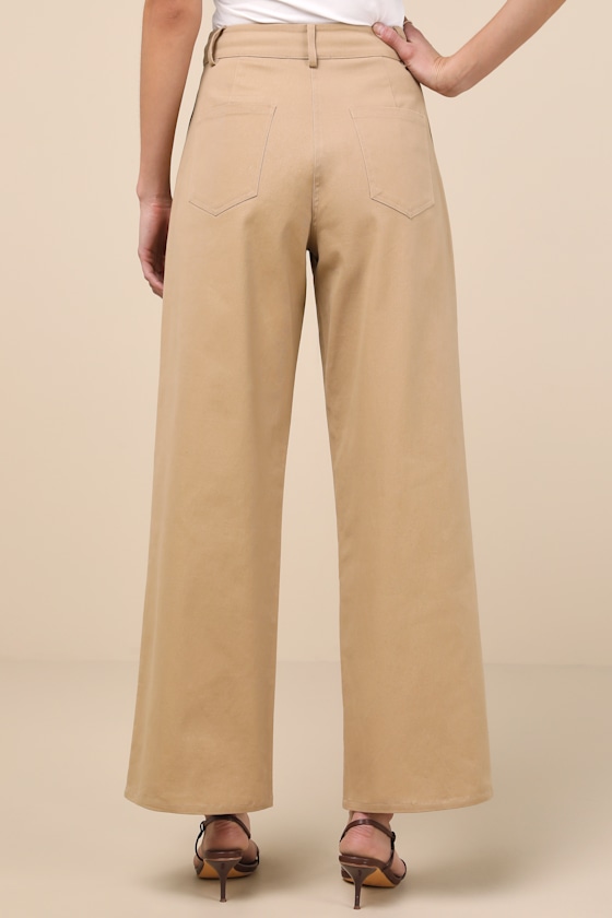 Lulus Charismatic Success Tan Pleated High-rise Wide-leg Pants In Tan