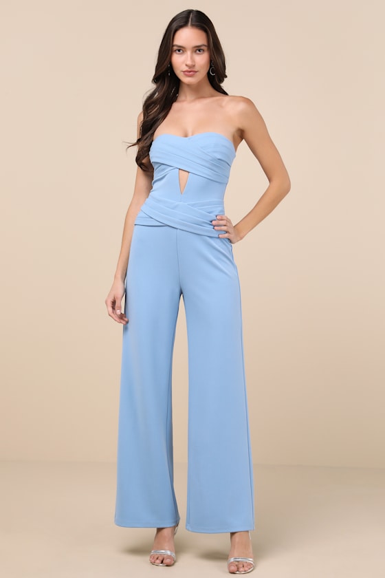 Lulus Natasha Light Blue Strapless Pleated Jumpsuit In Light Blue