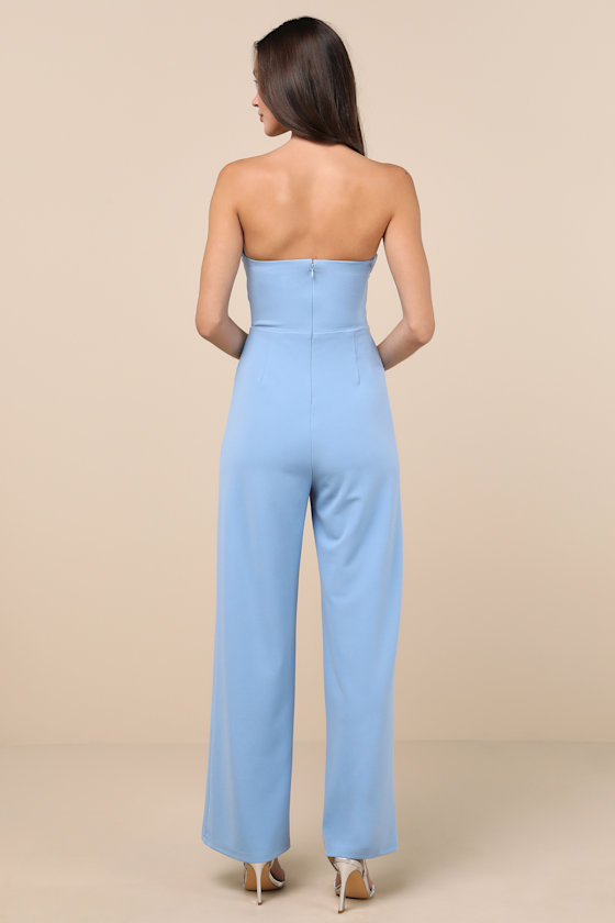 Lulus Natasha Light Blue Strapless Pleated Jumpsuit In Light Blue