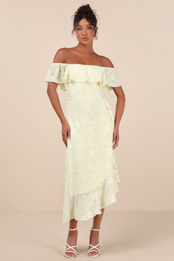 Pretty Perfect Yellow Burnout Floral Off-the-Shoulder Midi Dress 2