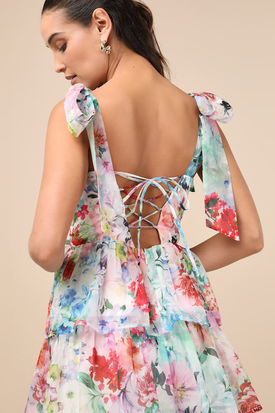Lulus Vivid Sensation White Multi Floral Tie-strap Midi Dress In White