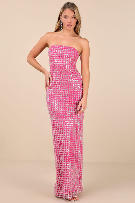 Lulus Perfectly Luxurious Pink Pearl Strapless Maxi Dress In Pink