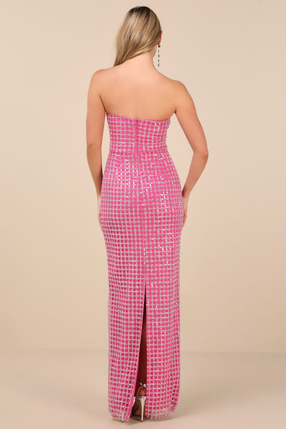 Trend4us Gala Strapless Pearl Lace-Up Satin Maxi Gown