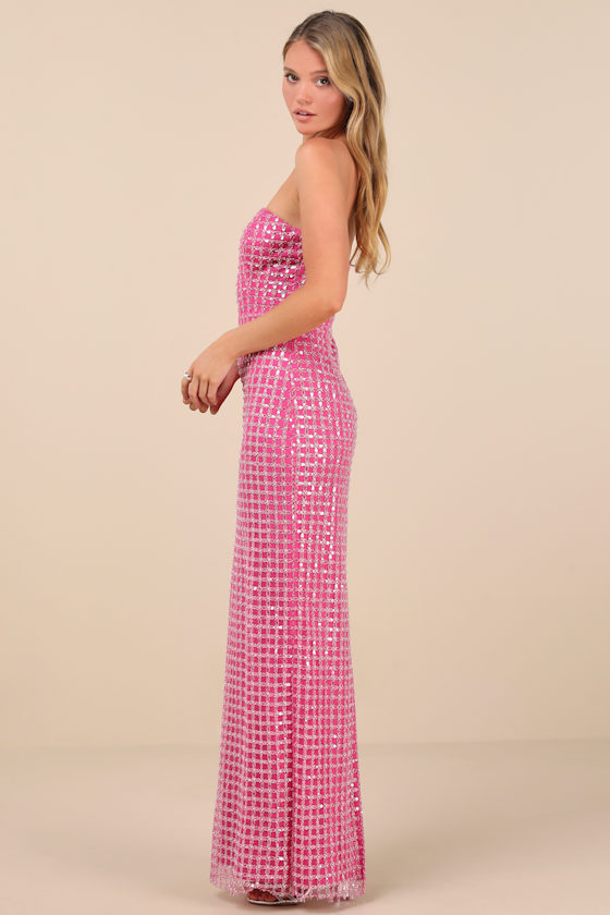 Lulus Perfectly Luxurious Pink Pearl Strapless Maxi Dress In Pink