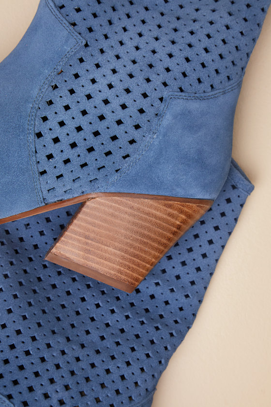 SEYCHELLES DIVA BLUE SUEDE LEATHER PERFORATED MID-CALF BOOTS