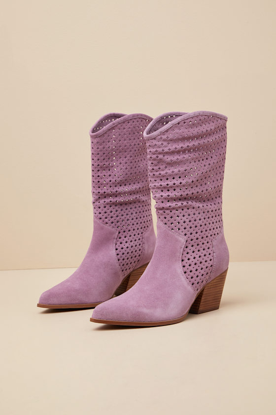Shop Seychelles Diva Lavender Suede Leather Perforated Mid-calf Boots In Purple