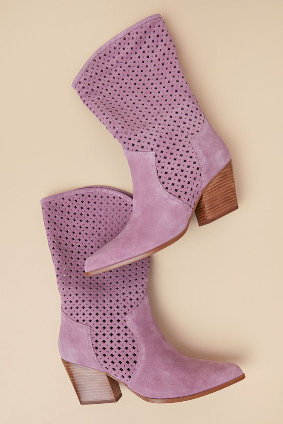 Shop Seychelles Diva Lavender Suede Leather Perforated Mid-calf Boots In Purple